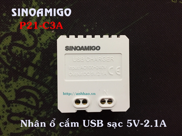 Nhân ổ cắm USB sạc 5V-2.1A Sinoamigo P21-C3A